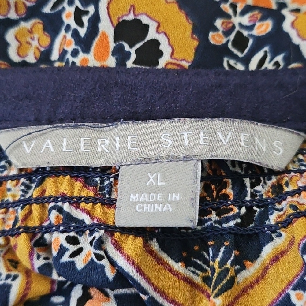Valerie Stevens Navy, Orange, and Gold Patterned Popover Blouse - Picture 12 of 14